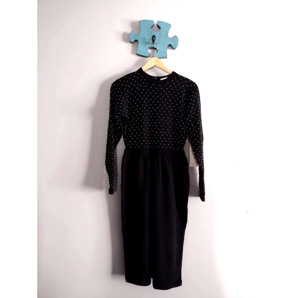 Vintage Hanae Mori vintage 80s beaded cashmere vintage black dress deadstock